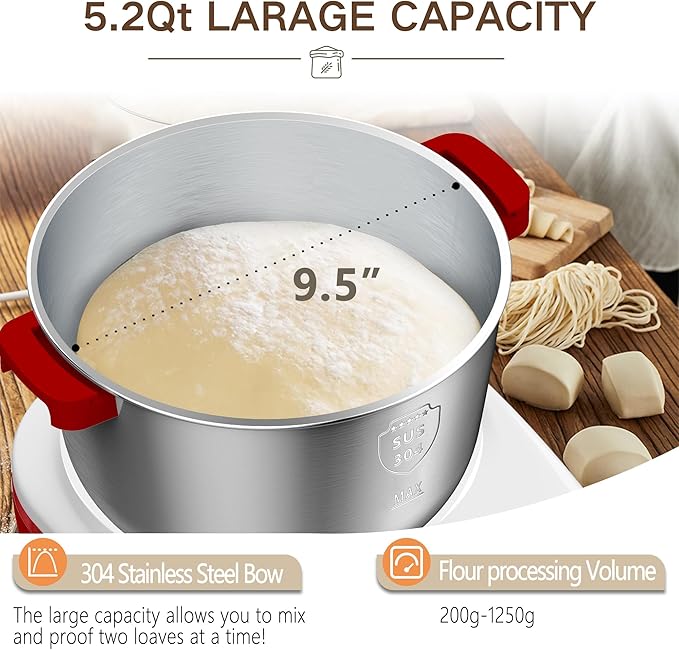 AIZIYO DoughChief, 5.3QT Dough Mixer, Dough Maker with Ferment Function, Touch Panel Control, 304 Stainless Steel Bowl, Removeable lid, Dough Proofing Box for Pizza, Bread, Pasta & Mochi