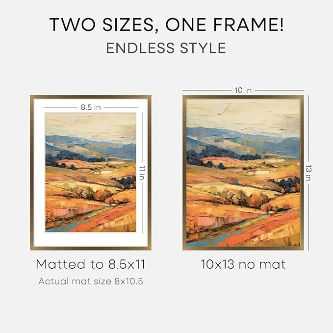 Homeforia 10x13 Bronze Picture Frame, High End Metal 10x13 Brass Frames with Mat 8.5x11, 10 x 13 Poster Frames Matted to 8.5 x 11 inch Photo, 10 by 13 Bronze Frames, Tempered Glass, Wall Kit, Set of 2