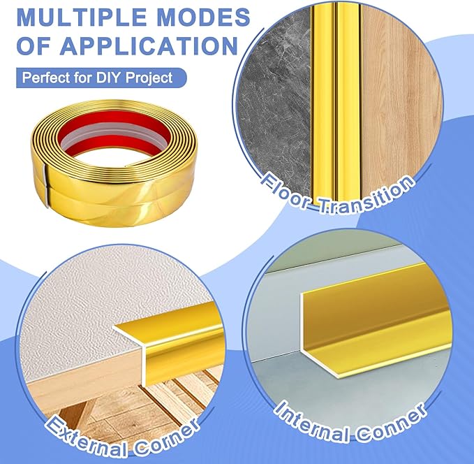 Wall Corner Protector Moulding Trim Peel and Stick Wall Corner Guards Trim Flexible Self Adhesive Edge Protector Moulding, 2.4 in x 20 Ft, Gold
