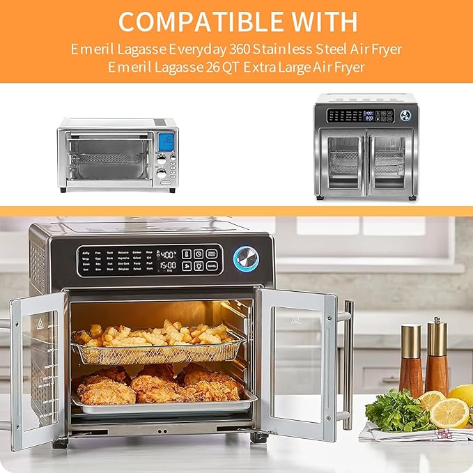 Air Fryer Basket Replacement for Emeril Lagasse 26 QT Extra Large Air Fryer Convection Toaster Oven, 12.5''×10.2''×1.3''Non-stick Mesh Air Fryer Basket Wire Rack Accessories Parts