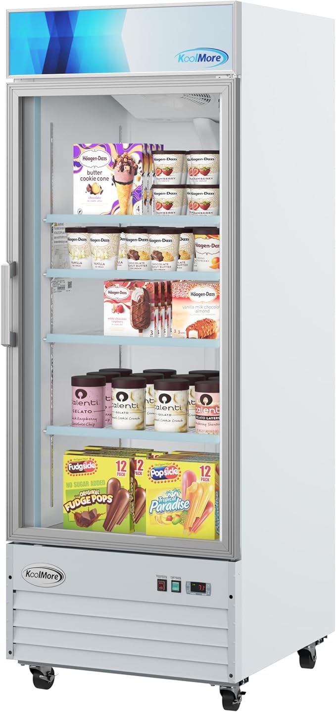 KoolMore 31 in. Commercial One Glass Door Display Upright Freezer Merchandiser in White 23 Cu. Ft. (MDF-1GD-23C-WH)
