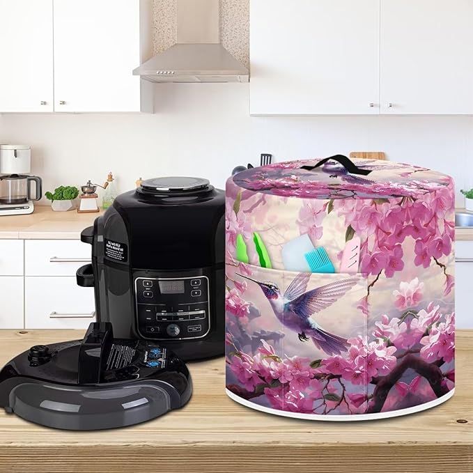 Hummingbird Print Pressure Cooker Cover for Women with Dust Protection and Easy to Clean Lining Dust Cover with Pockets for Instant Pot 6 Quart Appliance
