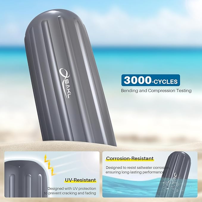 Boat Fenders 4 Pack 10 x 28 Inches Ribbed Center Hole Boat Fenders Bumpers for Docking, Comes with Ropes and Pump to Inflate
