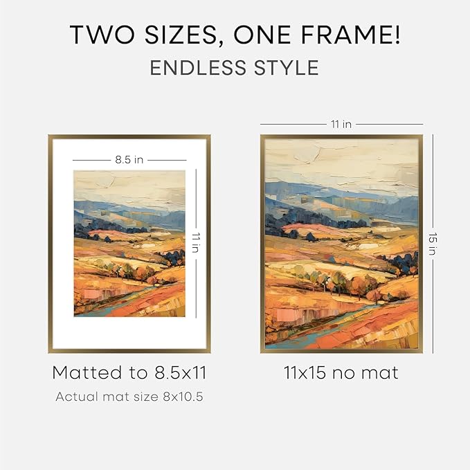 Homeforia 11x15 Bronze Picture Frame, High End Metal 11x15 Brass Frames with Mat 8.5x11, 11 x 15 Poster Frames Matted to 8.5 x 11 inch Photo, 11 by 15 Bronze Frames, Tempered Glass, Wall Kit, Set of 3