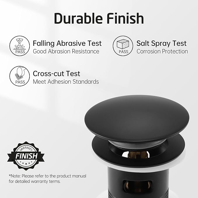 KES Bathroom Sink Drain with Overflow Vessel Sink Stopper Pop Up Drain Assembly Matt Black for 1.6"-1.9" Sink Hole, All Metal Rustproof Brass and 304 Stainless Steel, S2008A-BK
