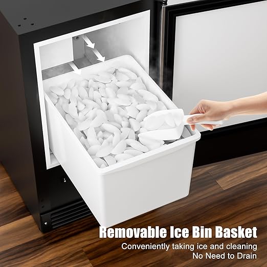 COTLIN 15" W Drainless Under Counter Ice Maker with 22LBS Storage Bin, Crescent Ice, Free Standing Built-in Ice Maker for Residential Commercial Use, No Drain Required, ETL Approved