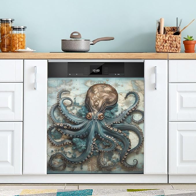 senya Dishwasher Magnet Cover Panel for The Front Octopus Map Dish Washer Door Sticker