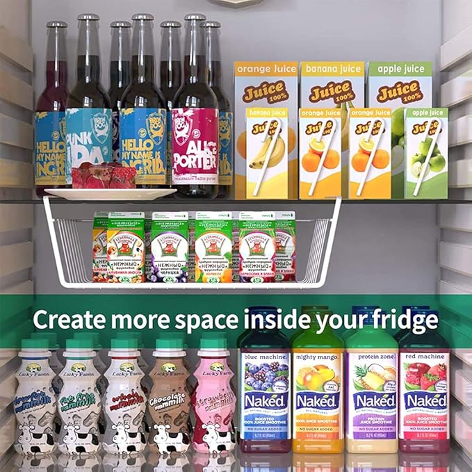 Modern Home Under Shelf Wire Storage Baskets – Hanging Organizer Rack for Cabinet, Pantry, or Closet – White Metal Basket for Kitchen, Towels, or Office – No Tools Required (15")
