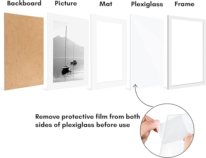 Americanflat 16x22 Picture Frame with Polished Plexiglass - Set of 5 - Use as 12x18 Frame with Mat or Display 16x22 Photo Without Mat - Galleria Collection - Picture Frames for Wall Display - White