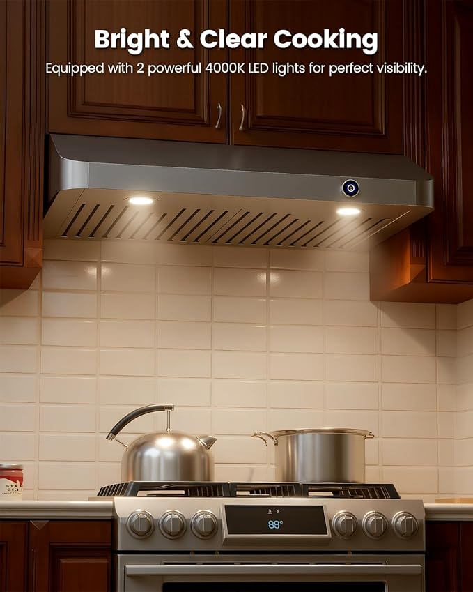 JOCO 42 Inch Under Cabinet Range Hood, 900 CFM Stainless Steel Kitchen Vent Hood, 4-Speed Knob Control C01-42K
