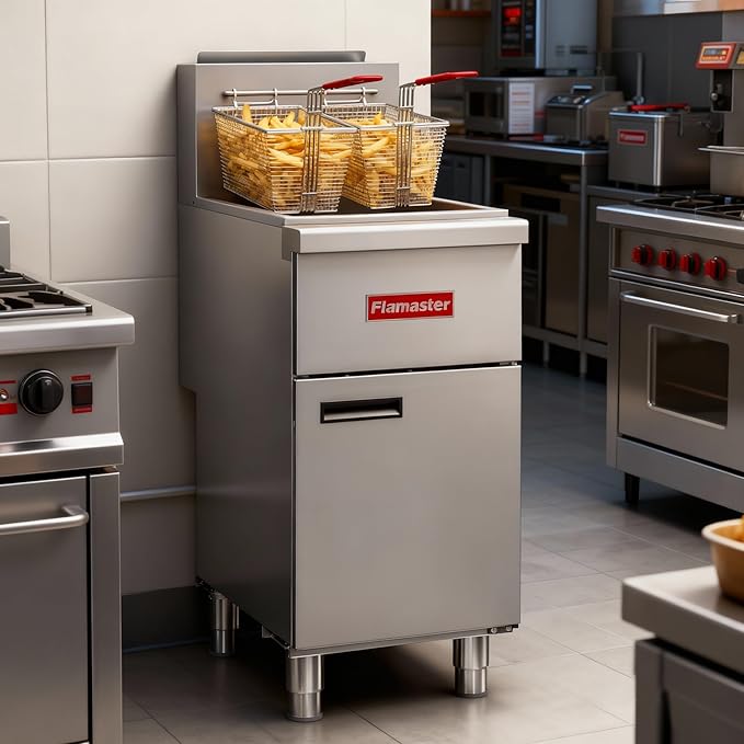 Commercial Gas Floor Fryer with 2 Baskets, 120000 BTU Propane Gas Fryer-Only Commercial Use, 4 Heating Tubes, 55 lb Oil Capacity Deep Fryer for Restaurants, Fast Food, Food Trucks