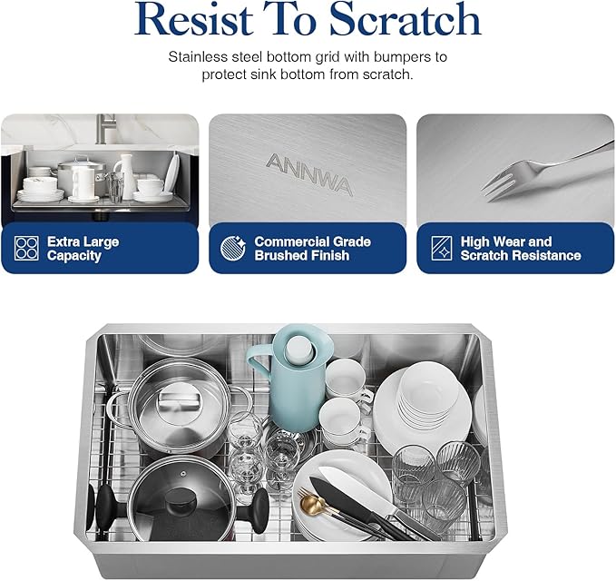 32 inch Kitchen Sink Undermount Stainless Steel Workstation 32x19x10 inch 16 Gauge Under Counter Kitchen Sinks Basin with Accessories Single Bowl Kitchen Sink