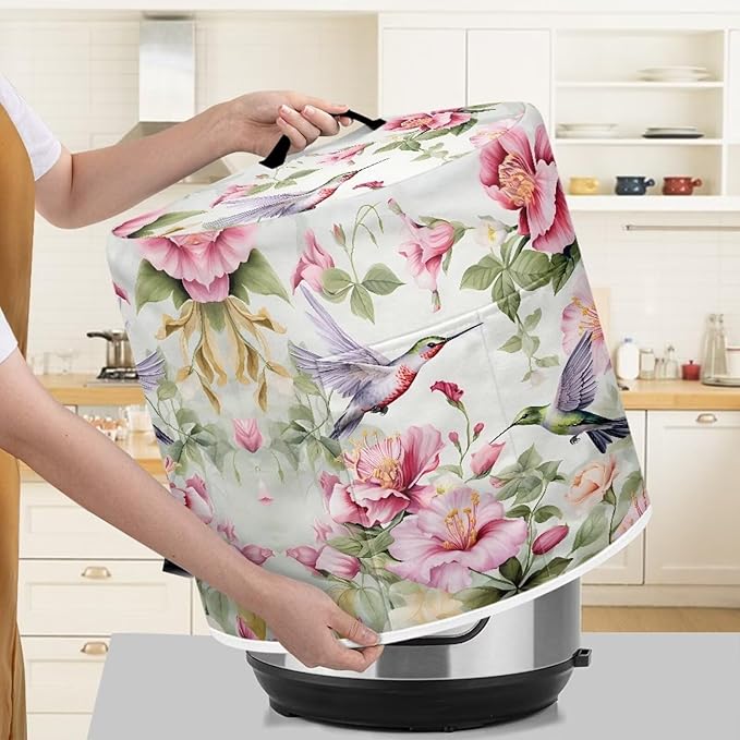 Hummingbird Print Pressure Cooker Cover for Women Dust-proof Cover for Rice Cooker Air Fryer Kitchen Appliance Covers with Top Handle and Pocket Home Kitchen Decor Gifts for Friends