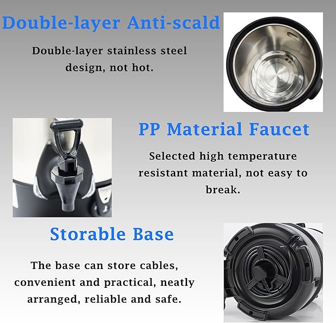 Commercial Electric Kettle Warmer Stainless Steel Hot Water Dispenser Hot Water Boiler And Warmer with Faucet Quick-Temp or Boil for Tea Coffee 1500W 9.7 Liter Capacity