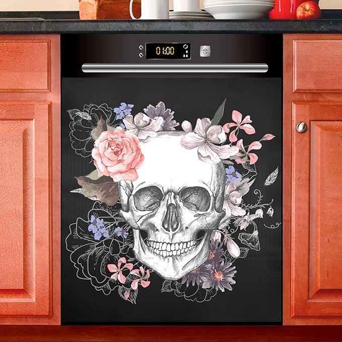 Dishwasher Magnet Cover Skull Magnetic Refrigerator Panel Halloween Decorative Vinyl Fridge Microwave Sticker Home Seasons Decor, 26x23 in