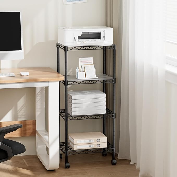 4 Tier Adjustable Storage Shelves Metal Utility Shelf Wire Shelving Unit Organizer Rack for Home Kitchen Office Bathroom Pantry Room 12" D x 18" W x 44.5" H