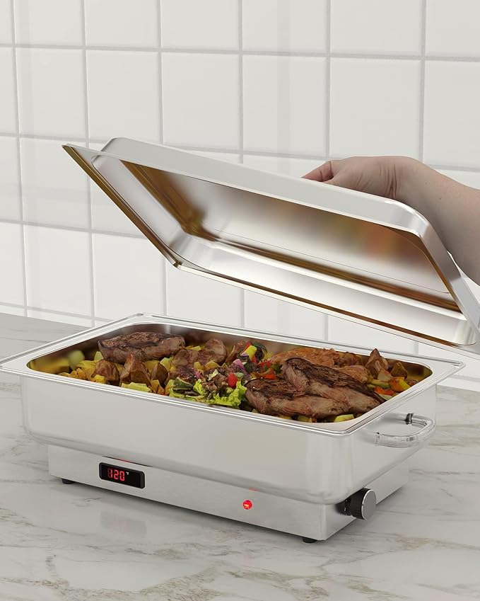 Electric Chef Chafing Dish Buffet Set 9QT Buffet Servers and Warmers Digital Display Temperature Warming Tray Stainless Steel Food Warmer for Parties Commercial Food Steam Table