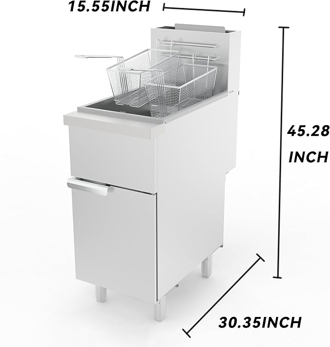 Commercial Deep Fryer, 4-Burner Fryer for Restaurants, Stainless Steel Gas Floor Fryer with 2 Baskets and Adjustable Temperature, Natural Gas Powered, 50 LBS Capacity, 400°F, 120000 BTU