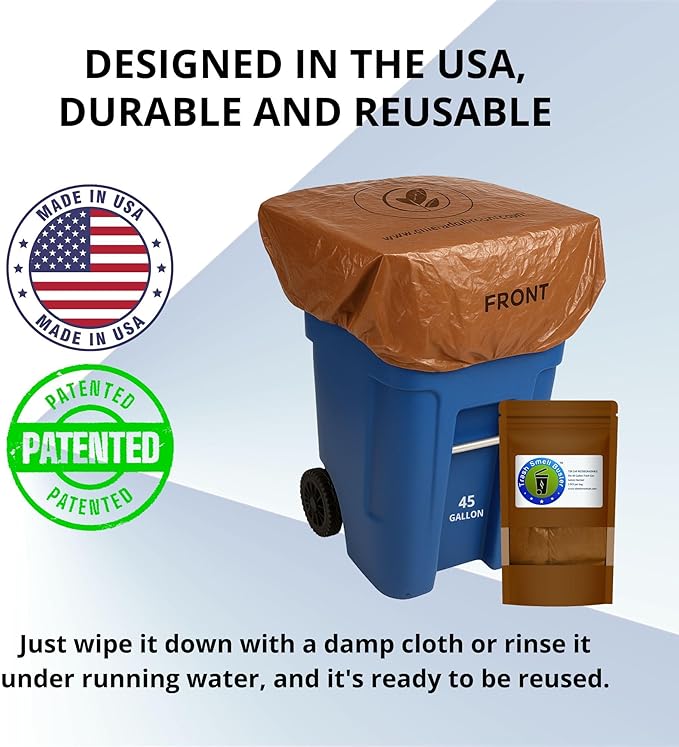 Trash Can Cover Odor Eliminating Bag with Elastic Band Lemon Scented Durable Chemical Free 45 Gallon 3 Pack