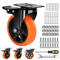 MSH&HCE 5-Inch Orange Heavy Duty Caster Wheels (Set of 4) - 2600Lbs Total Capacity, Polyurethane (PU) Wheels, Quiet Swivel Casters for Carts, Furniture & Workbenches (Two Hardware Included) ﻿