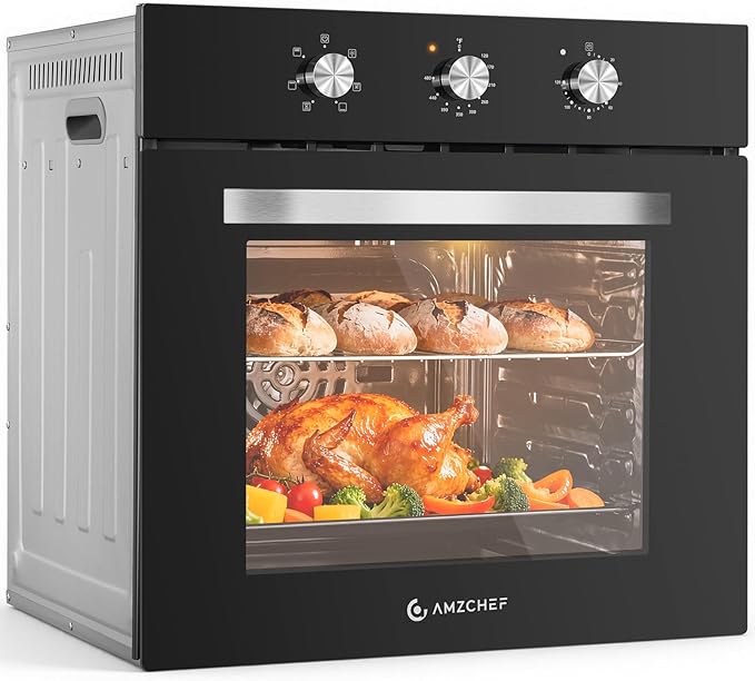 AMZCHEF Wall Ovens 24 inch Electric: 2800w Single Wall Oven with 6 Cooking Modes, 2.72 Cu.Ft. Electric Wall Oven, Convection Oven with Mechanical Knobs Control, Black