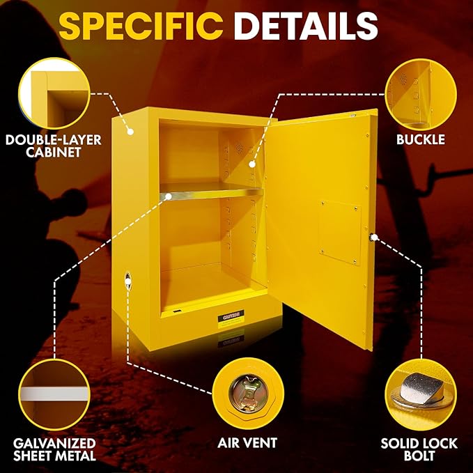 Flammable Storage Cabinet 21"x21"x35", 30 Gallon Chemical Safety Cabinet with Adjustable Shelf, Thickened Galvanized Steel Fireproof Cabinet for Flammable Liquids