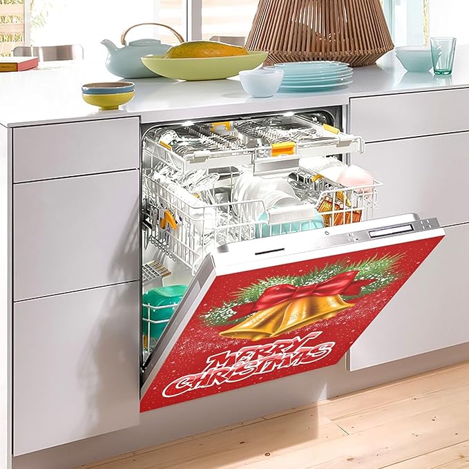 Christmas Bells Bow Dishwasher Magnet Cover Sticker Magnetic Refrigerator Panel Front Door Fridge Microwave Decal Decorative