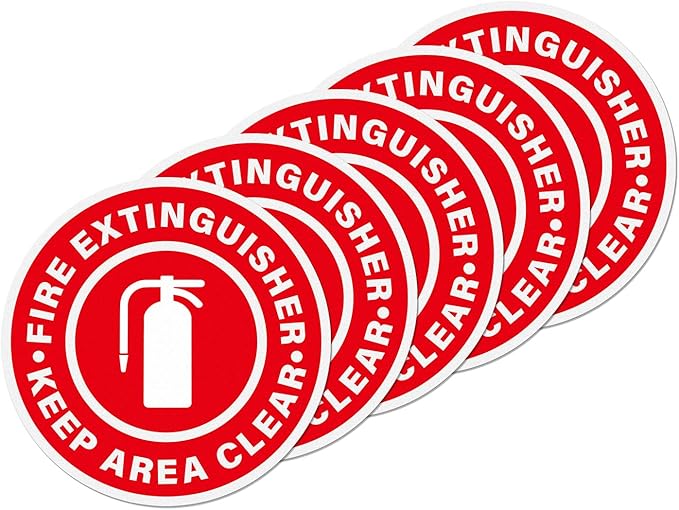 5 Pack Fire Extinguisher Keep Area Clear Sign 17×17 Inches Large Caution Safety Warning Sticker Self Adhesive Vinyl Waterproof Signage for Office Business Workshop
