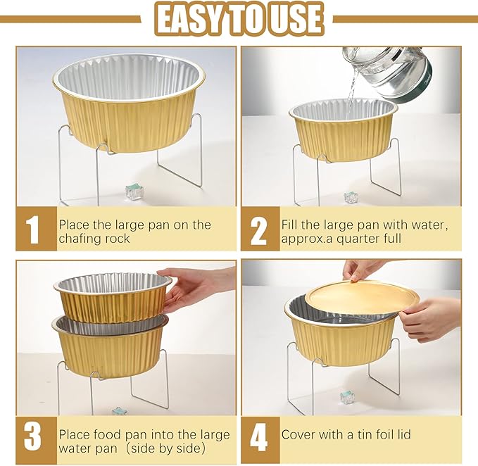 Meanplan 6 Set Disposable Chafing Dishes Buffet Set Gold Chafer Wire Racks Stand Kit Dish Food Warmer Catering Serving Trays Party Supplies Include Chafer Pans Serving with Utensils and Buffet Stand