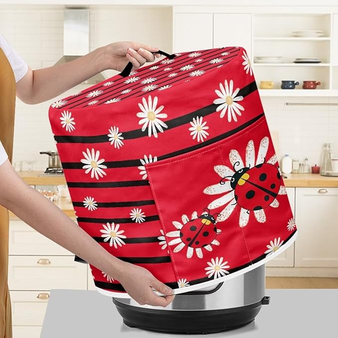 TODIYADDU Ladybug Air Fryer Cover Dust Cover Daisy Floral Instant Pot Pressure Cooker Cover Compatible with Most Kitchen Appliances Exquisite Instant Pot Pressure Cooker Accessories Nice Gifts