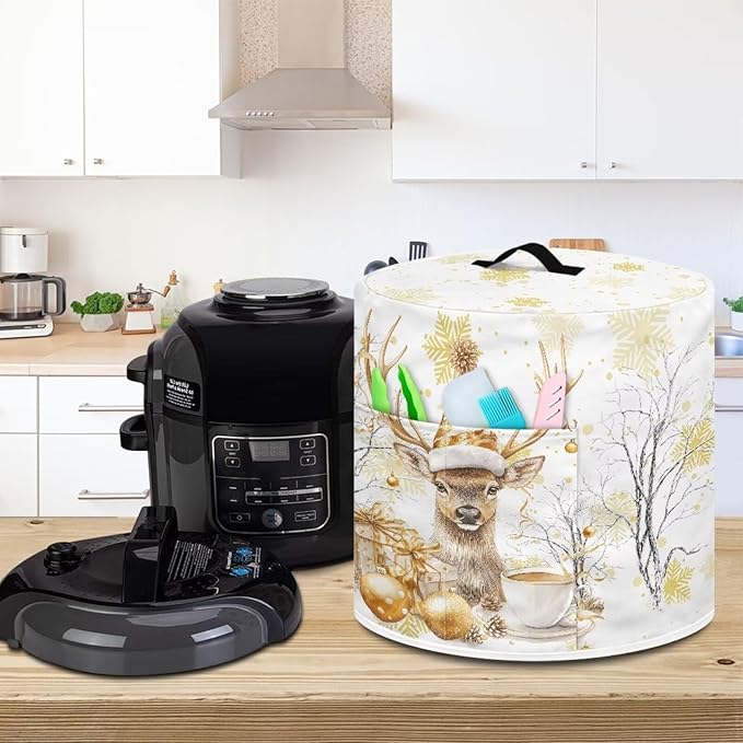 Golden Elk Dust Cover for Kitchen Instant Pot Accessories Appliance Cover Quart Pressure Cooker Air Fryer Rice Cooker Kitchen Appliance Dust Covers with Storage Pockets Size L