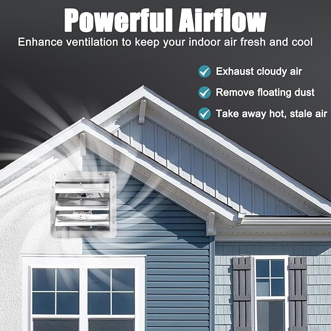 Criditpid 14 Inch Shutter Exhaust Fan with Speed Controller and Power Cord for Garage, Greenhouse, Attic, Chicken Coop, Shop, Shed, Basement Ventilation, 1088 CFM 1450 RPM Wall Mounted Exhaust Fan.