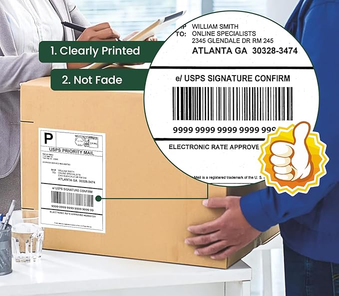 500 Labels 1 Rolls 4"×6" Direct Thermal Shipping Labels, Perforated and Strong Adhesive, Commercial Grade, Compatible with Zebra, Rollo, Jadens, Nelko, and Other Thermal Printers
