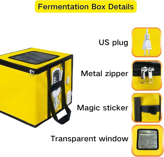 Dough Proofing Box Heater 100w,Sourdough Starter Warmer with NTC Sensor,20L Proofer Foldable Precise Control Temp & Time for Fermentation Sourdough,Yogurt,Natto,Yellow