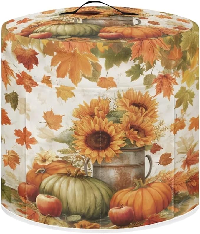 Fall Decor Stain-resistant Pressure Cooker Dust Cover Accessories for 6 Quart, Kitchen Appliance Air Fryer Rice Cooker Cover with Top Handle and Storage Pocket Sunflower Pumpkins