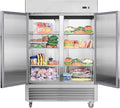 Commercial Freezer 54"W 2 Section 2 Solid Door Stainless Steel Interior and Exterior Construction
