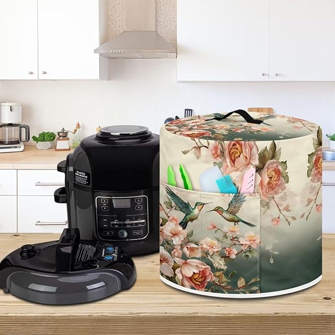 Flashideas Hummingbird Pressure Cooker Cover for Women Dust-proof Cover for Rice Cooker Air Fryer Kitchen Appliance Covers with Top Handle and Pocket Home Kitchen Decor Gifts for Friends