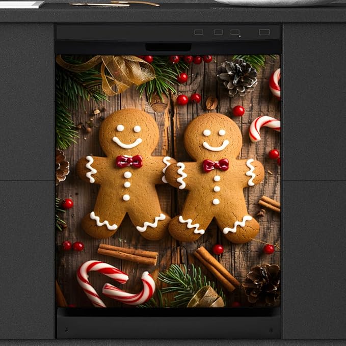 Christmas Gingerbread Men Candy Dishwasher Magnet Cover, Reusable Refrigerator Panel Stickers Microwave Front Door Covers Magnets for Kitchen Home Appliances Holiday Party Decorations 23 X 26 in