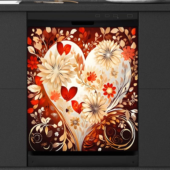 Valentine's Day Love Flowers Dishwasher Magnet Cover, Reusable Refrigerator Panel Stickers Microwave Front Door Covers Magnets for Kitchen Home Appliances Holiday Party Decorations 23 X 26 in