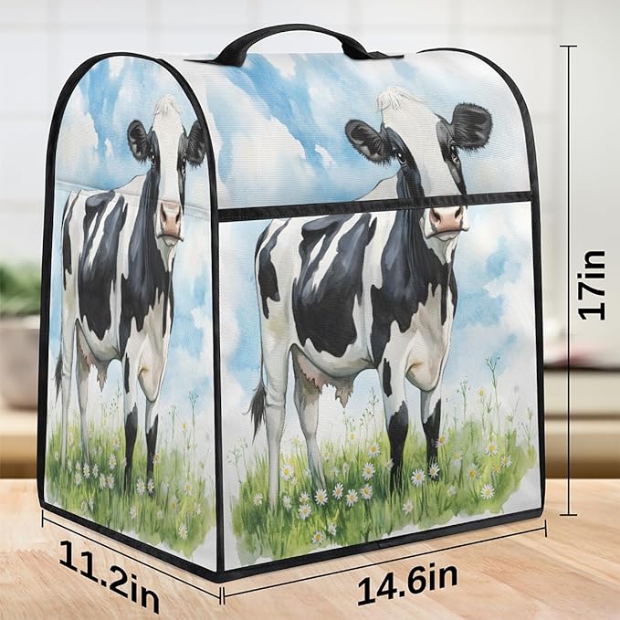 Kitchen Aid Mixer Cover Flower Animal Cow Stand Mixer Cover Compatible with 6-8 Quarts Stand Mixers, Dust Covers with Zipper Pocket Foldable Washable Kitchen Aid Organizer Bag