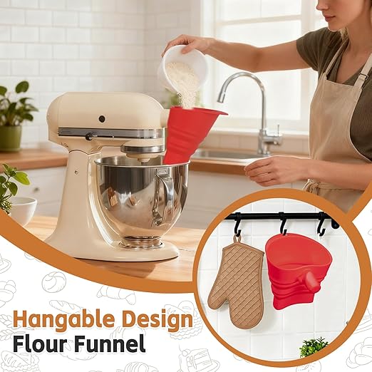Flour Funnel for KitchenAid Mixer - Stand Mixer Attachment Compatible with (KSM150) 4.5-5 Qt Tilt-Head Mixers Red (Red)