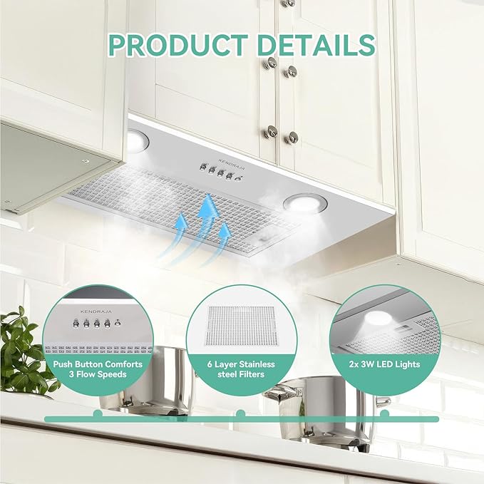 400CFM Range Hood Insert 23.6 inch |Build-In/Insert Stainless Steel Kitchen Vent Hood |3-Speed Controls with LED Lights| 6 Layers Grease Filters|Ducted/ductless Convertible