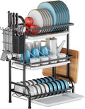 3-Tier Large Capacity Dish Drying Rack for Kitchen Counter - Rustproof Carbon Steel Multifunctional Dish Drainer with Removable Drain Tray, Cutlery & Cup Holders, Space-Saving Kitchen Organizer