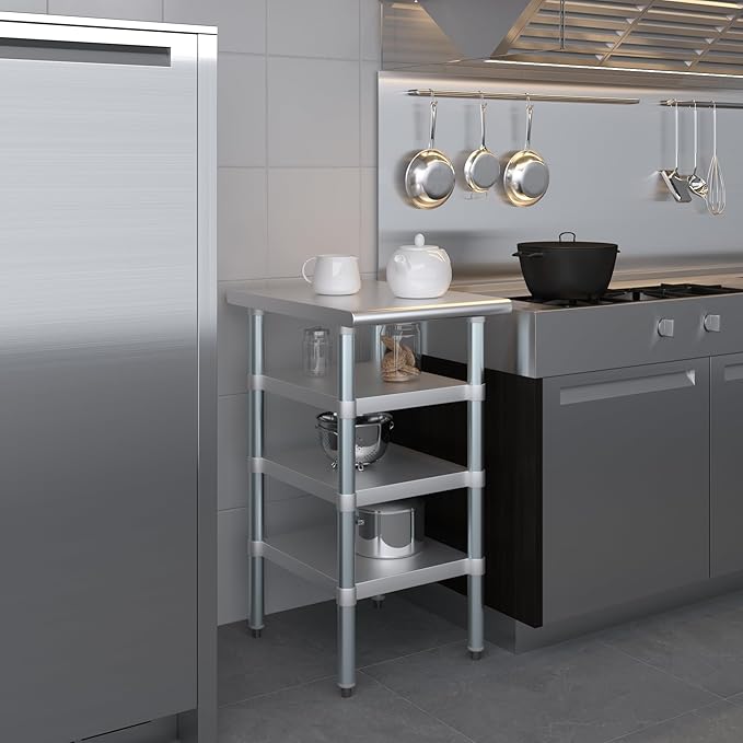 24 in. x 18 in. Stainless Steel Work Table with Three Bottom Shelves | NSF Kitchen Prep Table | Utitly Metal Table