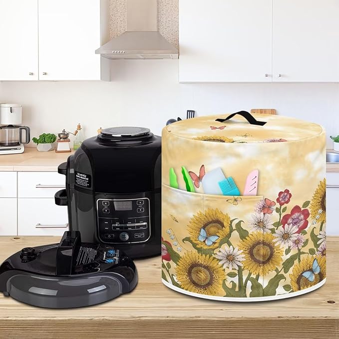 TODIYADDU Sunflower Air Fryer Cover Dust Cover Butterfly Instant Pots Pressure Cooker Cover Compatible with Most Kitchen Appliances Exquisite Instant Pots Pressure Cooker Accessories Presents