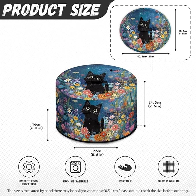 Cute Cat Daisy Floral Print Slow Cooker Dust Cover Protective with Pocket Keep Appliance Clean Fit Most 6-8 Quart Crock Pot Kitchen Appliance Organizer Kitchen Accessories