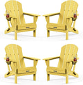 MUCHENGHY Folding Adirondack Chairs Set of 4, Patio Chairs, Lawn Chairs, Outdoor Chair, Adirondack Chair Plastic, Fire Pit, Weather Resistant with Cup Holder for Deck, Backyard, Garden(Olive Yellow)