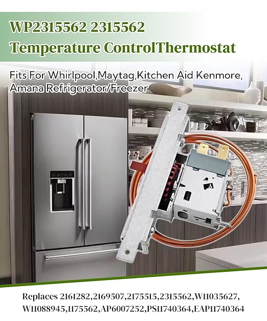 WP2315562 2315562 Temperature Control Thermostat Fits for Whirlpool,Maytag,Kitchen Aid,Kenmore,Amana Refrigerator/Freezer,Replaces W11088945,W11035627,2161282 Refrigerator Temperature Control