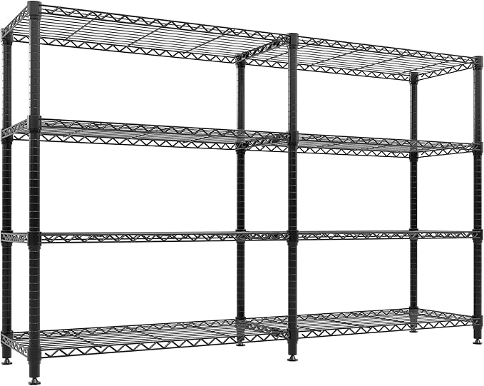 GarveeLife 70" H Storage Shelves L-Shaped 1325 LBS Heavy Duty Metal Shelving 4-Tier Wire Shelving for Corner Storage Rack Adjustable Pantry Shelf for Kitchen Pantry, 70.8" W x 59.4" H x 15.7" D