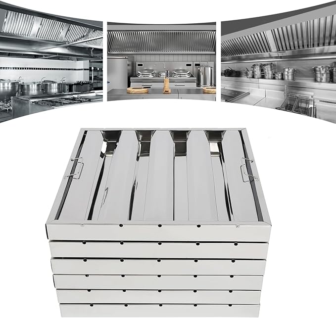 Pack of 6 Range Hood Filter, 19.5" W x 19.5" H 430 Stainless Steel Exhaust Range Hood Filter Commercial 4 Grooves Stove Hood Vent Filter Replacement for Kitchen Restaurants Silver